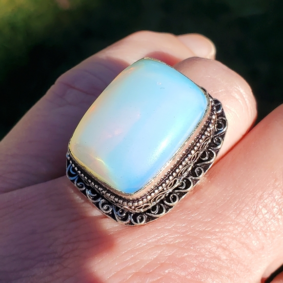 New Opal Opalite 925 Silver Statement Ring. - Picture 13 of 16